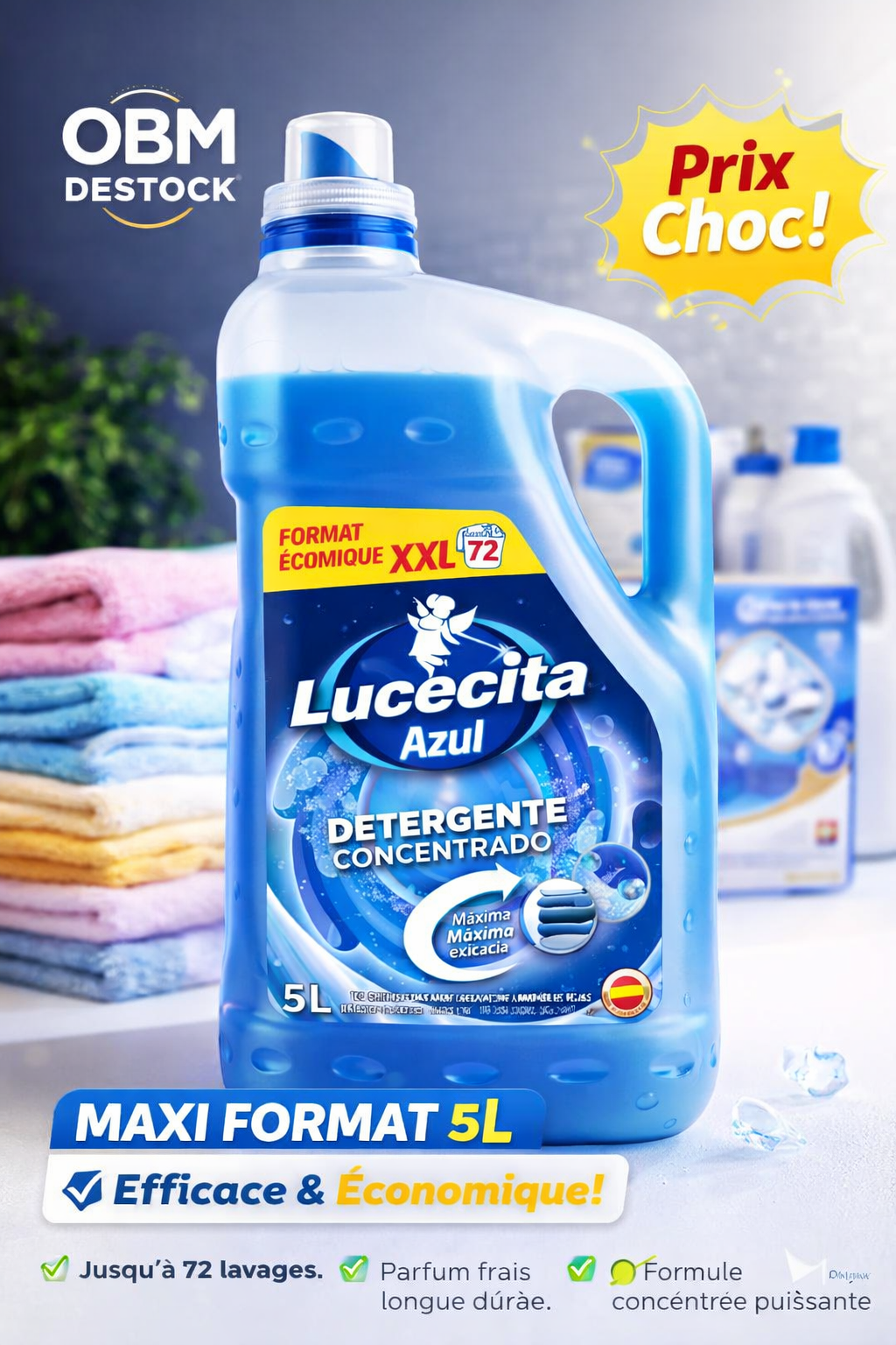 Lucecita Azul Lot de 2 Bidons 5 Litres (10L) – Lessive Liquide Concentrée 144 Lavages