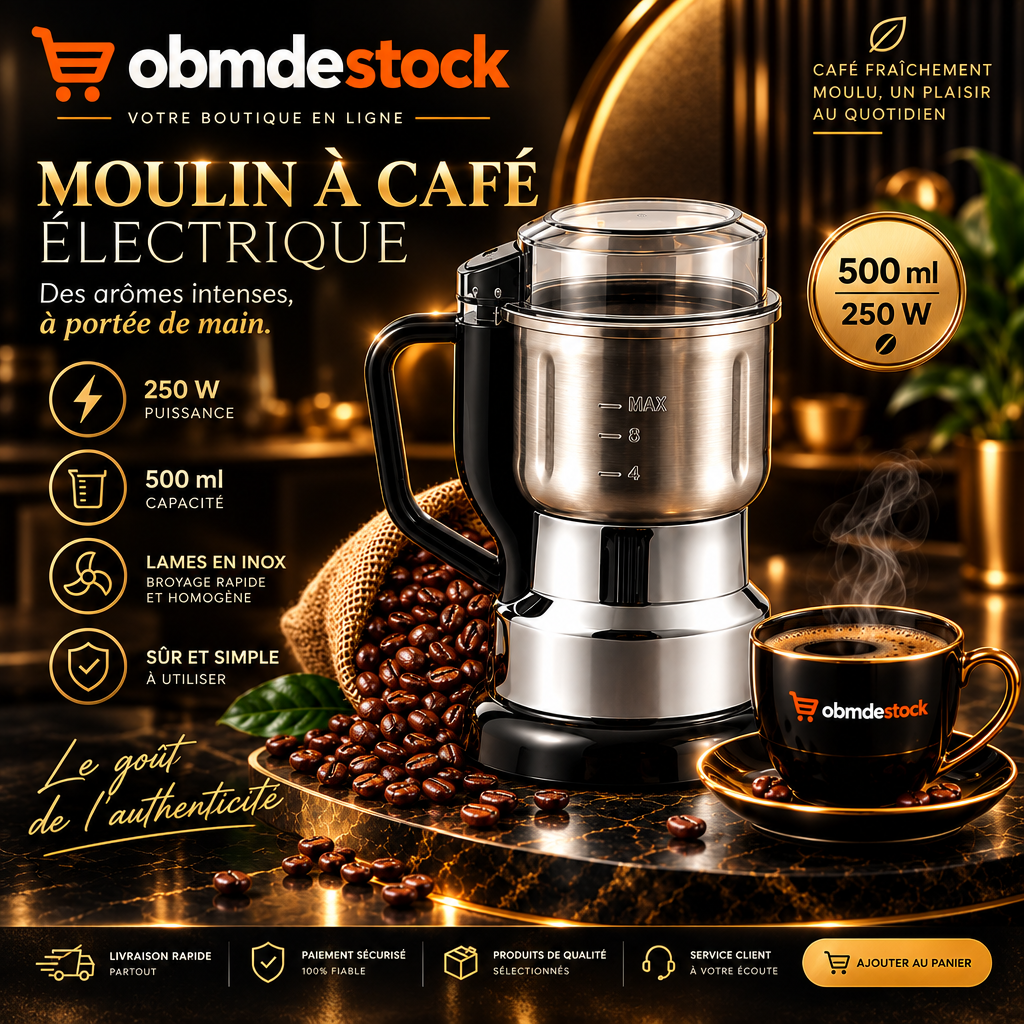 Moulin à Café Électrique 250 W – Capacité 500 ml – Lames en Acier Inoxydable