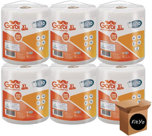 Pack de 6 rouleaux Essuie - Tout Garbi Jumbo 450 feuilles Très Résistant – Contact Alimentaire – Parfait pour la Cuisine et la Maison - Obmdestock