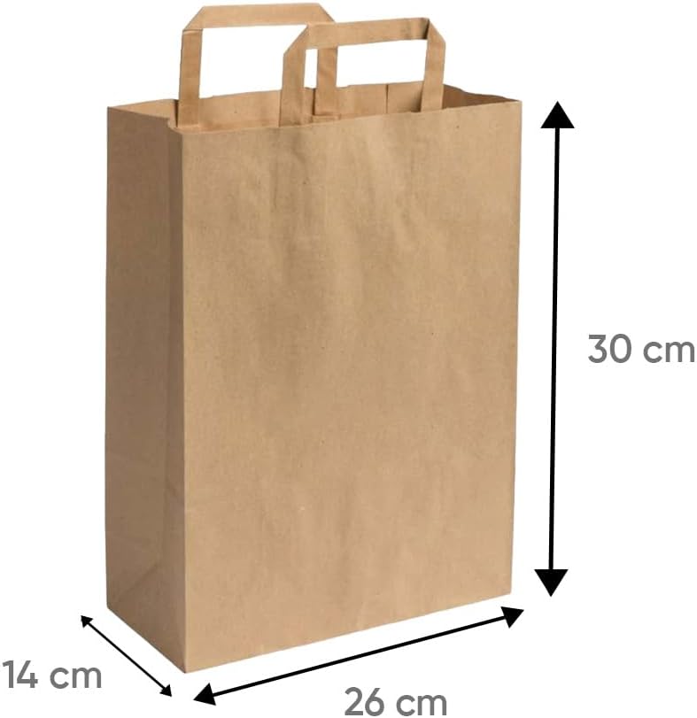 Sacs Krafts Brun avec poignée plate 70 gsm - 26x14x30cm - Obmdestock